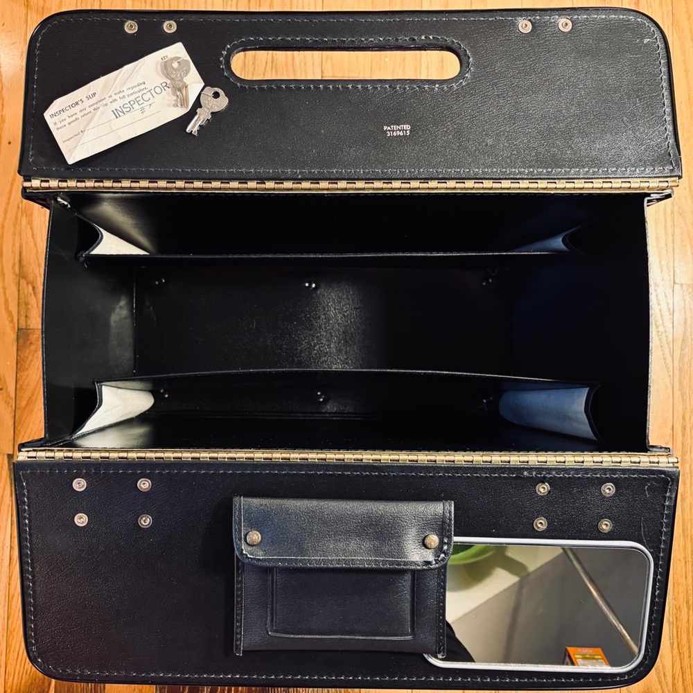 SOLD! NOS Vtg 60s Stebco Leather Executive Briefcase Mirror Keys Inspector Tag
